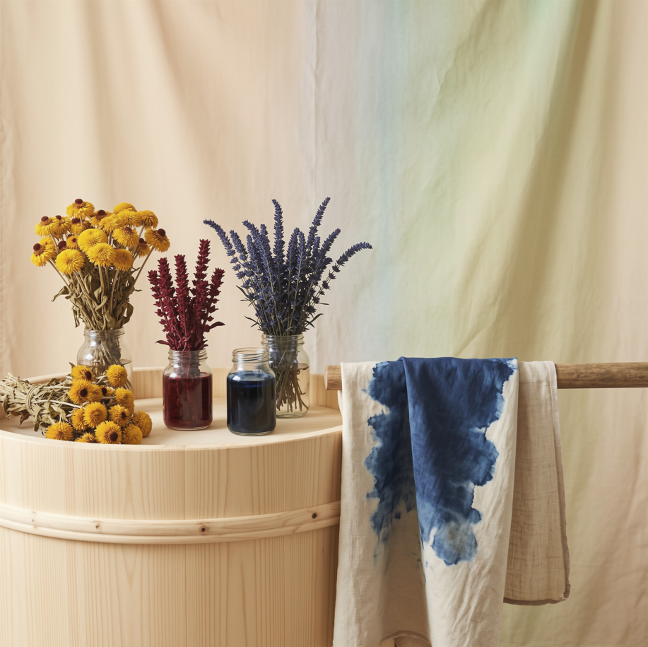 Botanical dye bath with marigold petals
