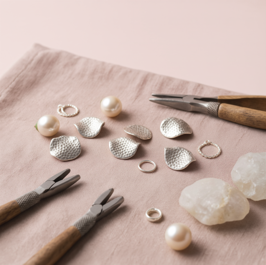 Silver earrings being polished by hand