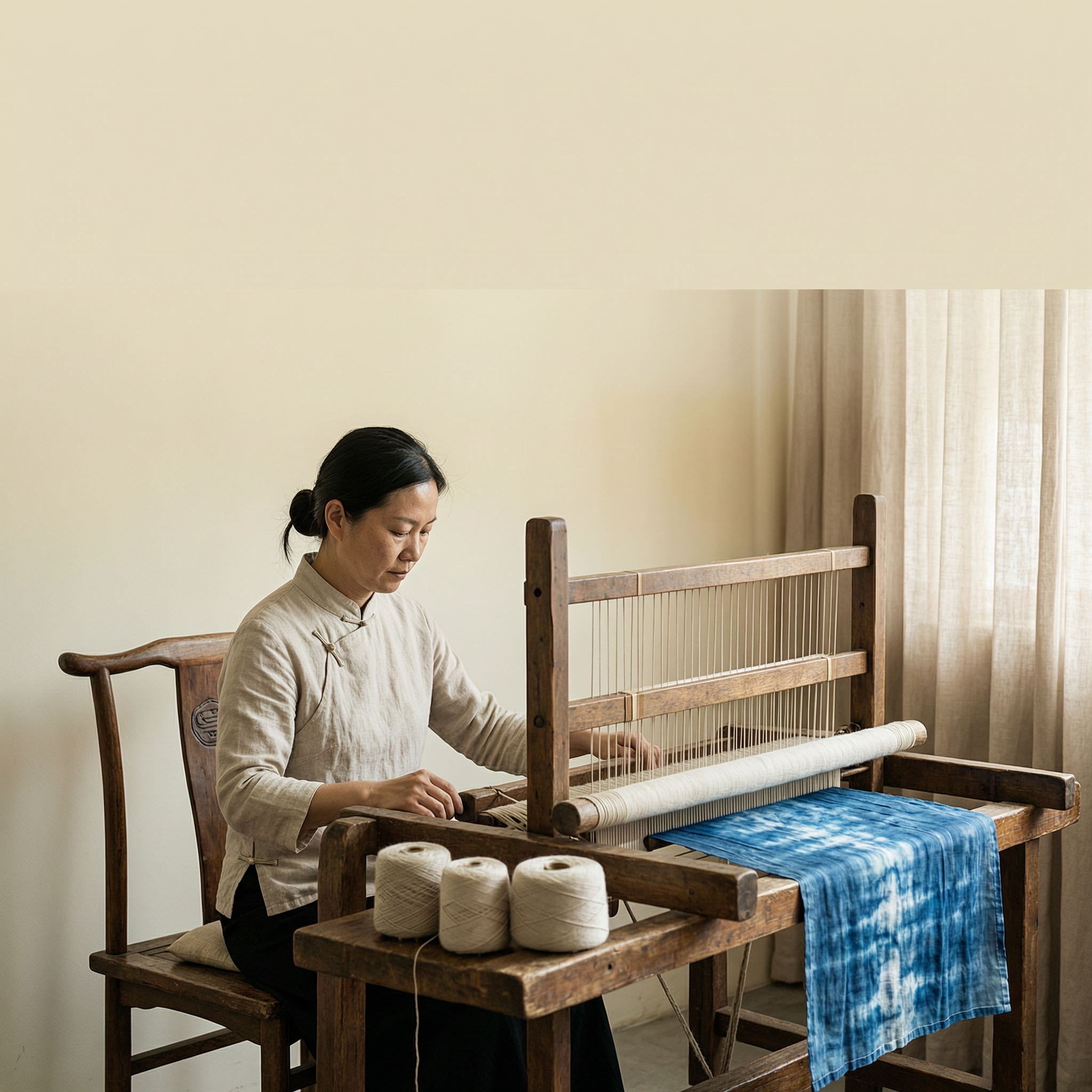 Artisan weaving on a traditional handloom