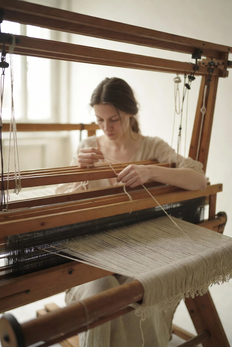 Artisan hand-weaving on a traditional loom