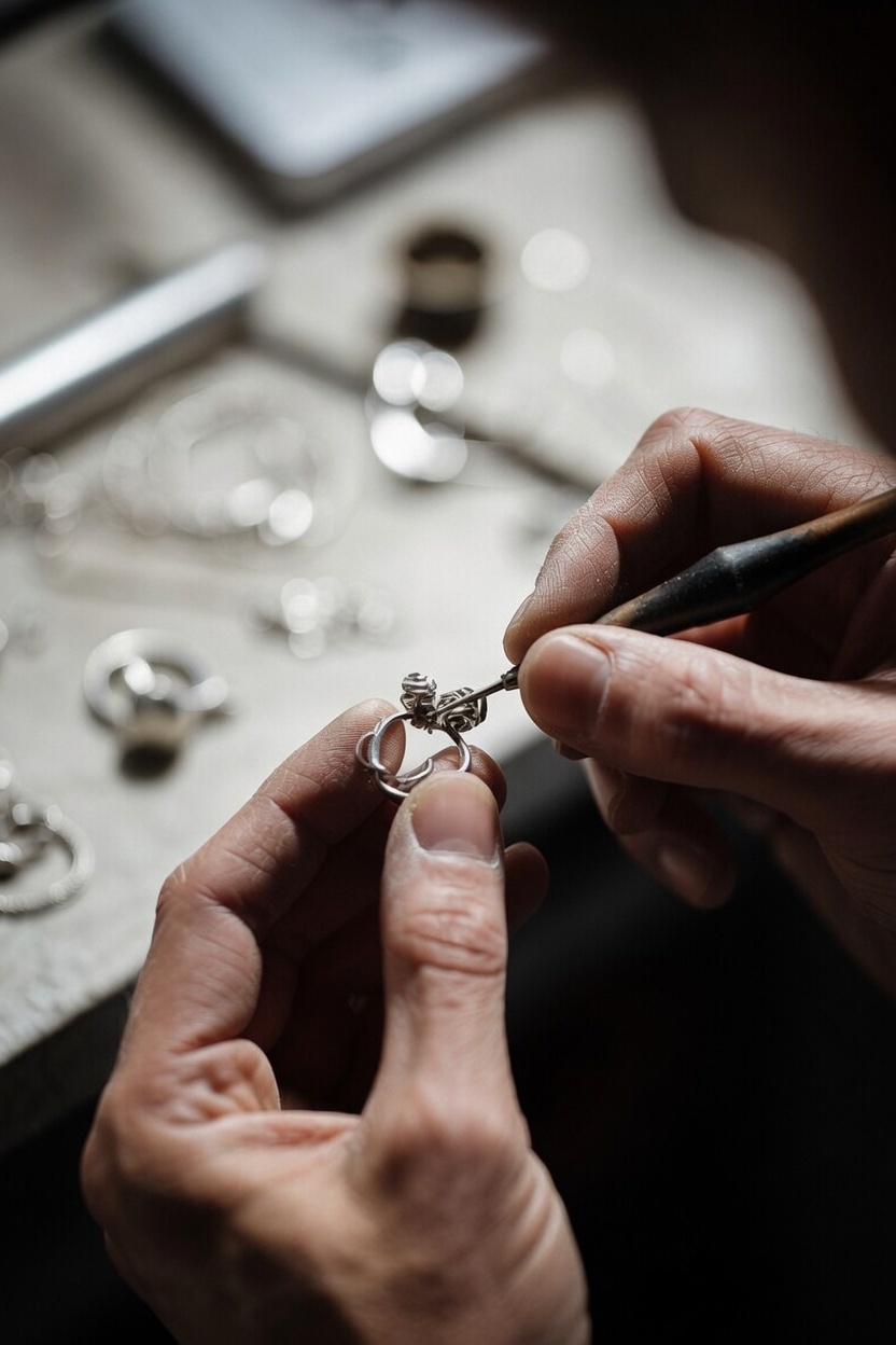 Silversmith hammering earrings
